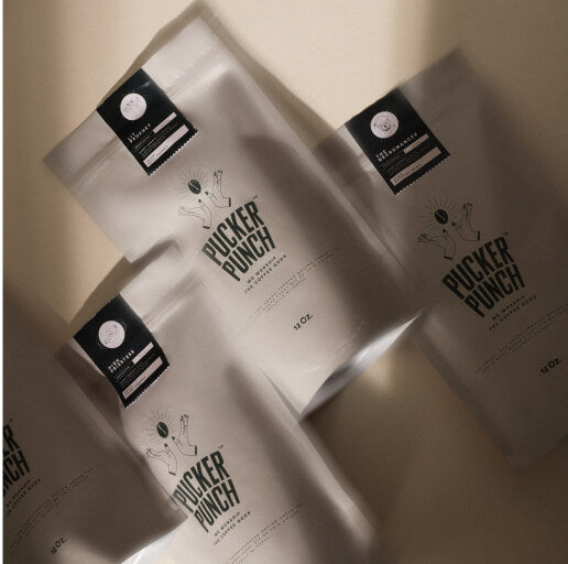 Four Pucker Punch coffee bags of each coffee type.