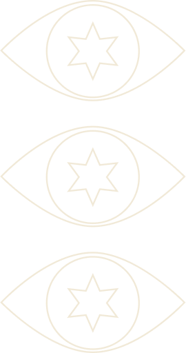 Three eyes in a column with stars inside
